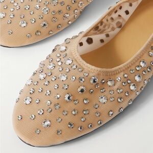 Like new TORY BURCH Crystal-embellished leather-trimmed mesh ballet flats 6.5